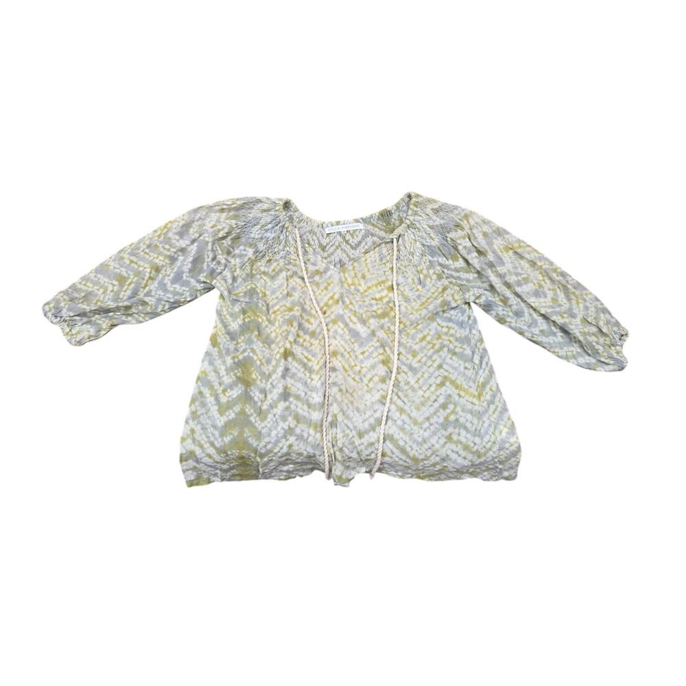 Ulla Johnson Size 4 Sage Green Ikat Smocked Peasant Blouse